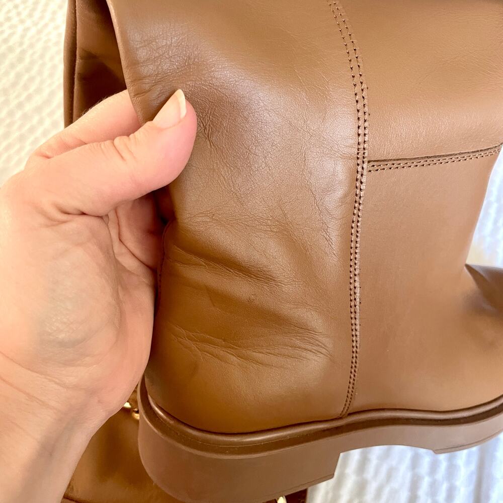 ALOHAS Brown Leather Lug Chunky Sole Pier Tall Boots Chain sz 39 Anthropologie - Picture 7 of 16